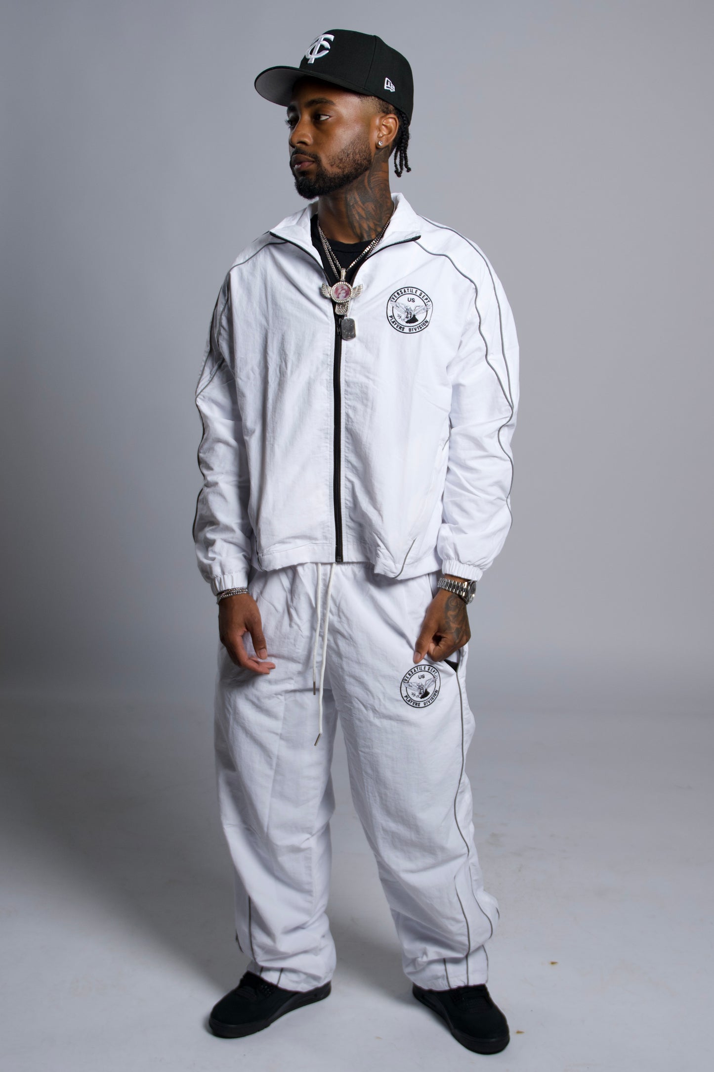 WHITE NYLON TRACKSUIT TOP & BOTTOMS