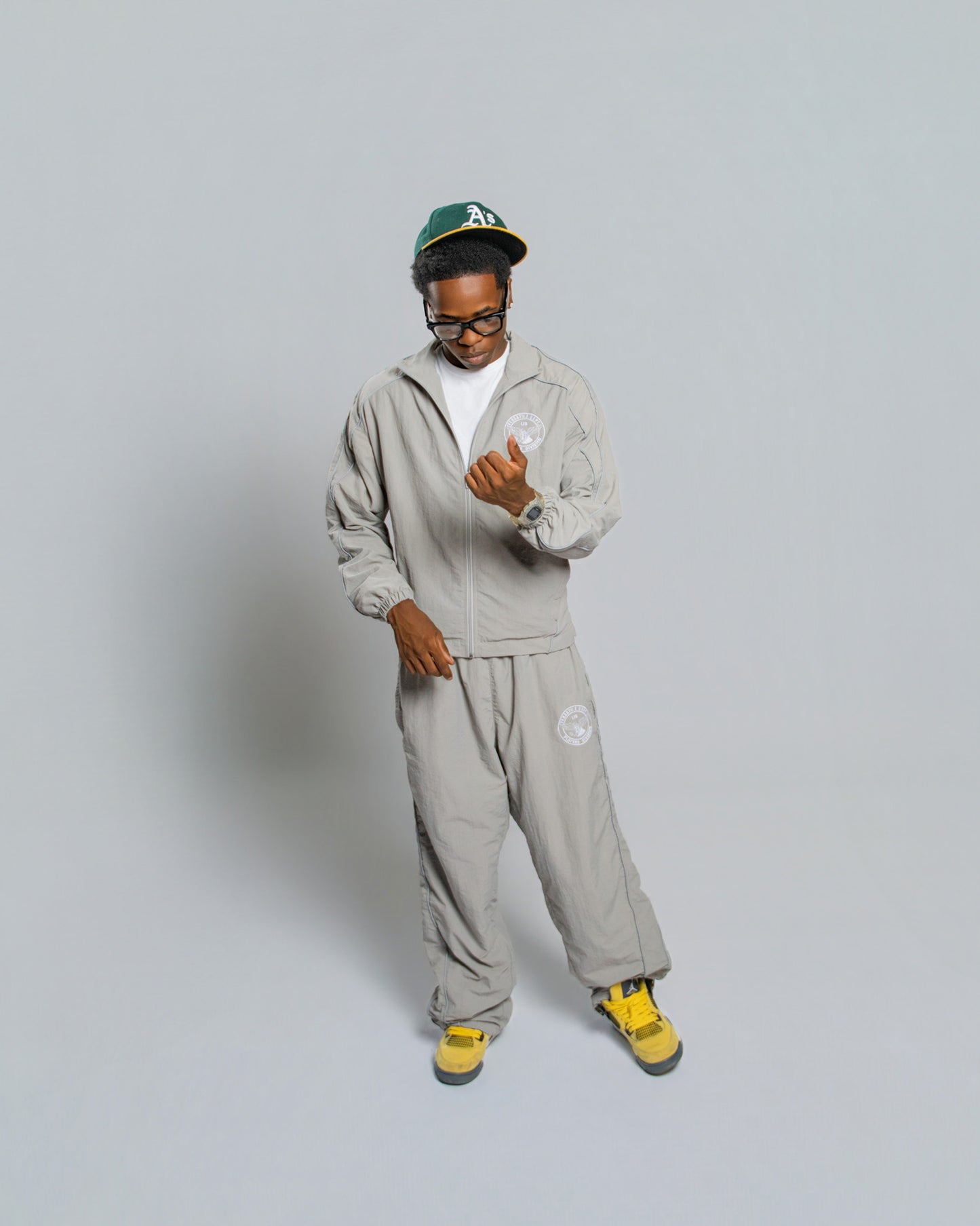GREY NYLON TRACKSUIT TOP & BOTTOMS