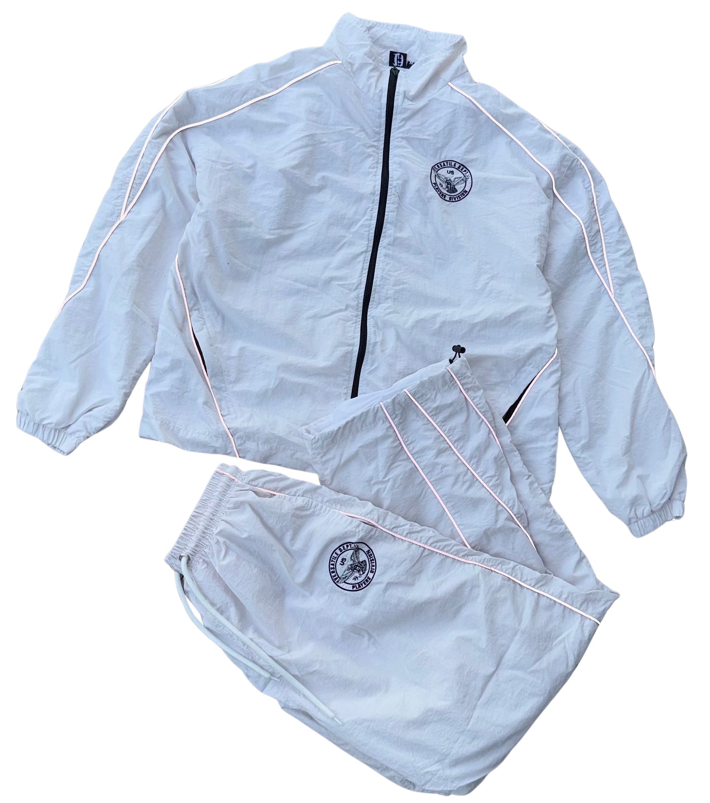 WHITE NYLON TRACKSUIT TOP & BOTTOMS