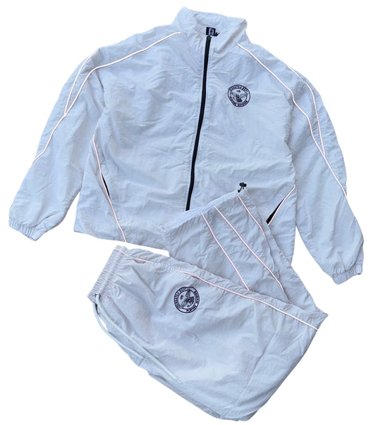 WHITE NYLON TRACKSUIT TOP & BOTTOMS