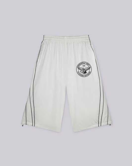 WHITE NYLON 3/4 SHORTS